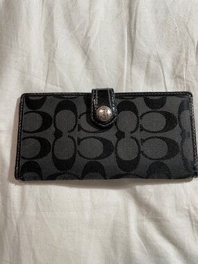 Coach Black Signature Canvas Snap Wallet with Logo Button